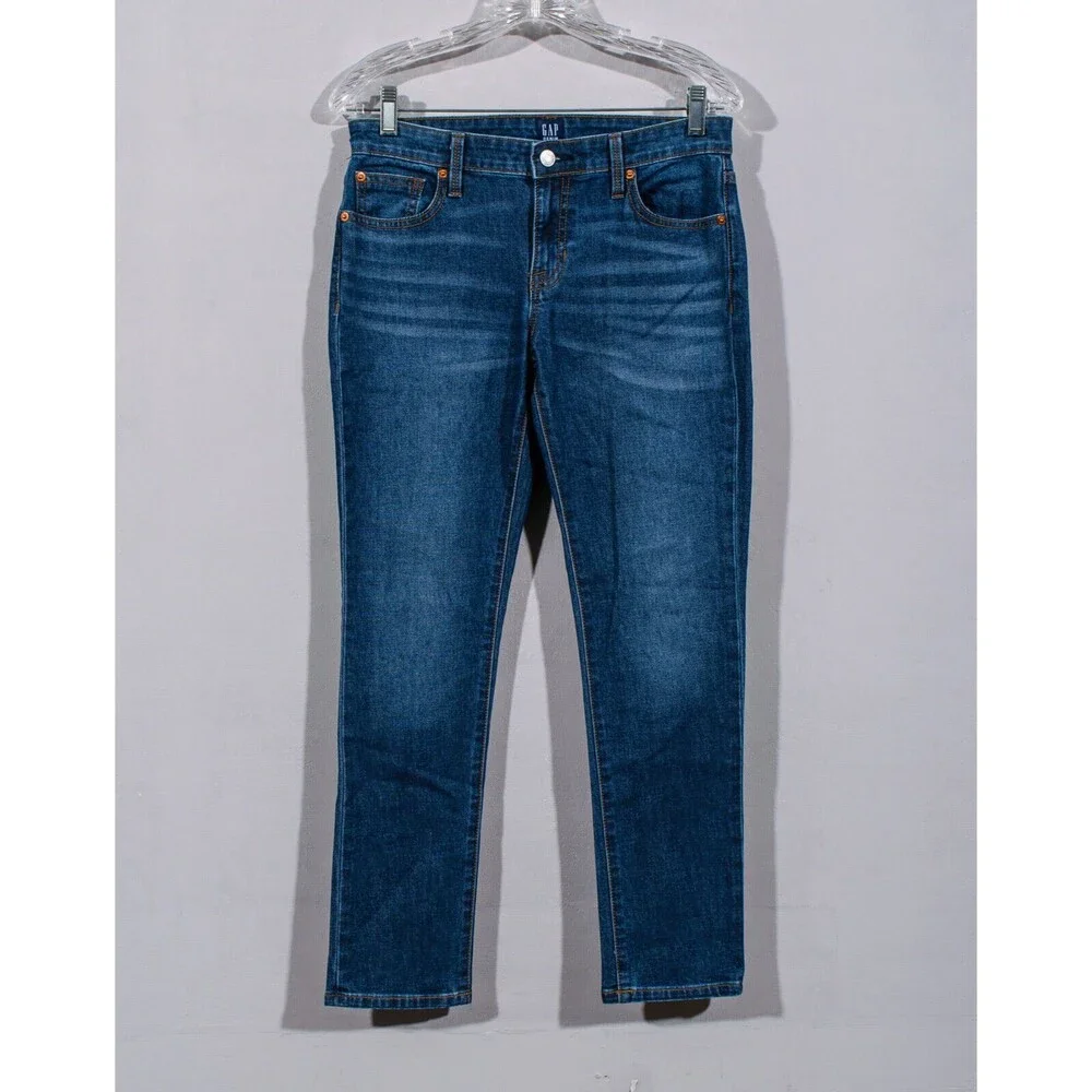 Gap Denim Girlfriend Cut Dark Indigo Wash Stretch Slim Leg Jeans SU18 Sz 26 - Picture 1 of 3